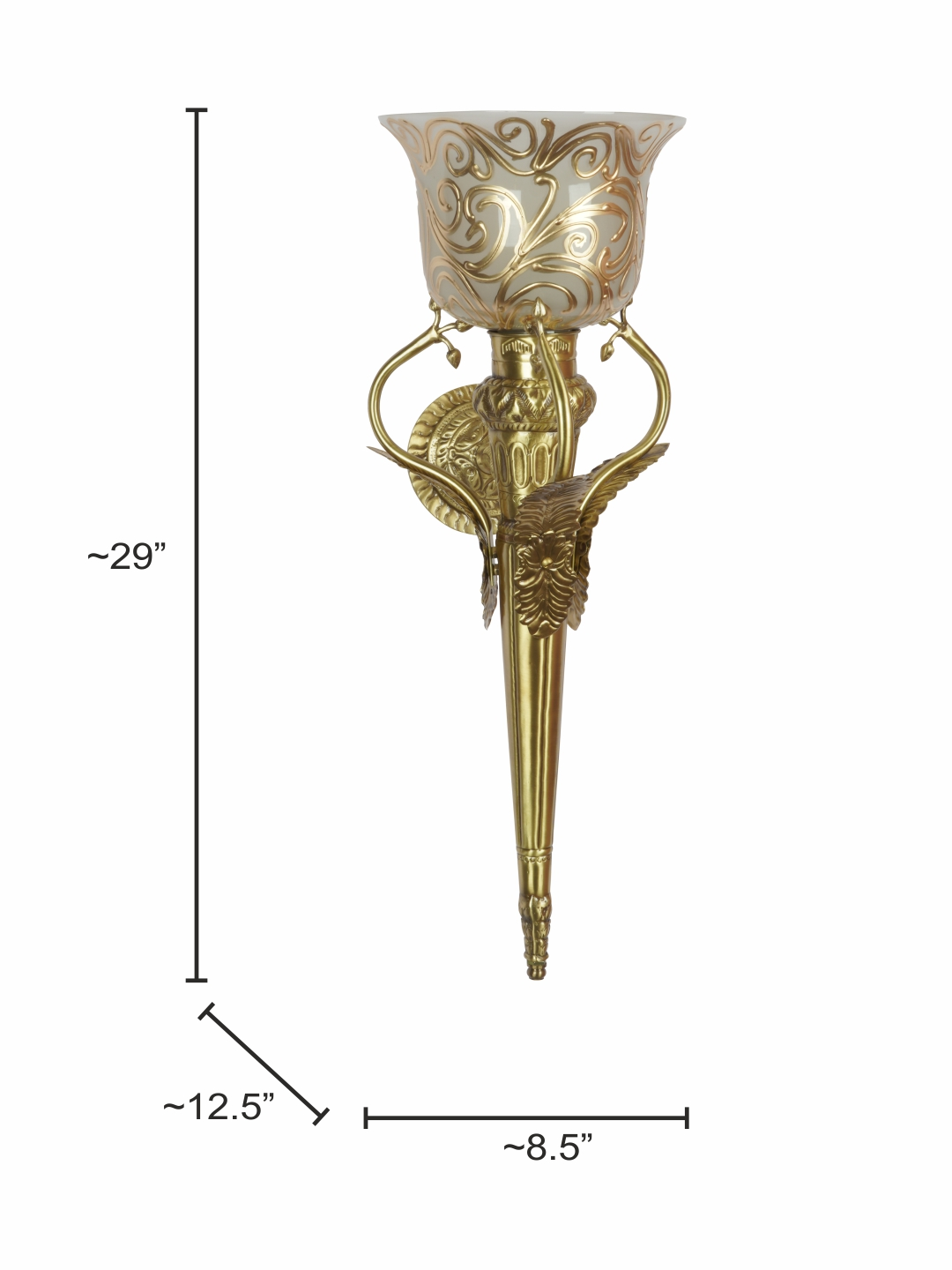 Traditional Antique Gold Brass Torch Mashal Wall Lamp Handpainted Glass Sconce