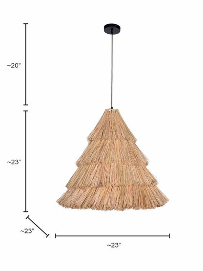 Handcrafted Munja Hay Cone Pendant Light: Modern Rustic Natural Boho Fixture