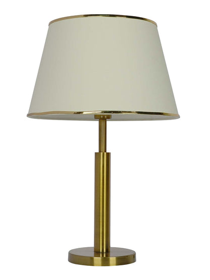 Transitional Brushed Brass Finished Metal Table Lamp with off-White Fabric Shade