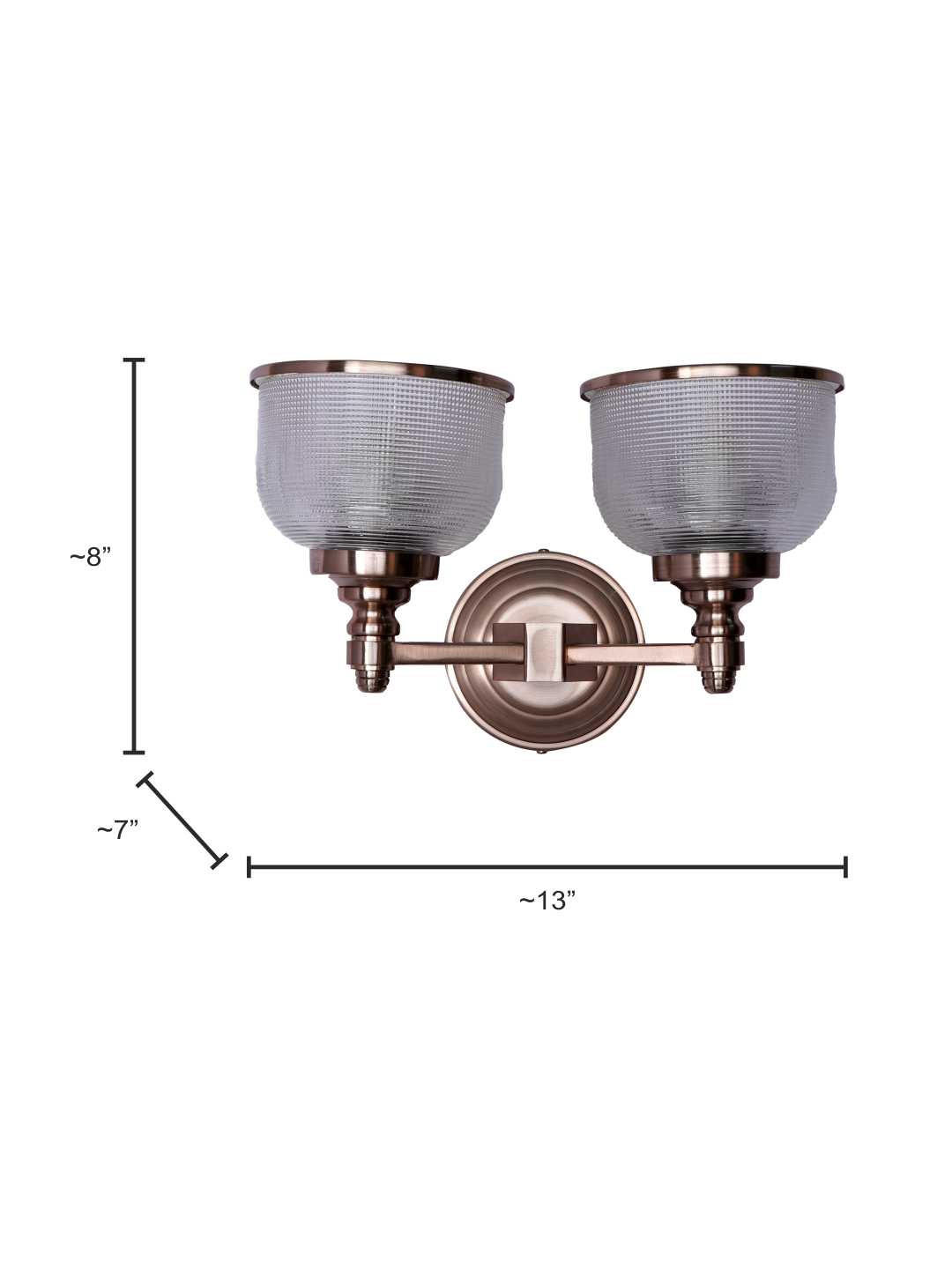 Elegant Rose Gold Double Wall Sconce with Beautiful Rimmed Glass Shades