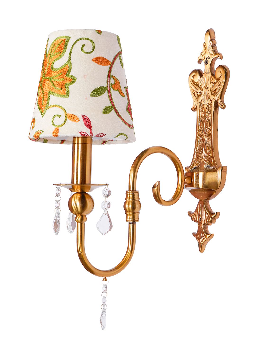 Luxurious Victoria Antique Brass Wall Sconce, Hand-Embroidered Kashida Velvet Shade