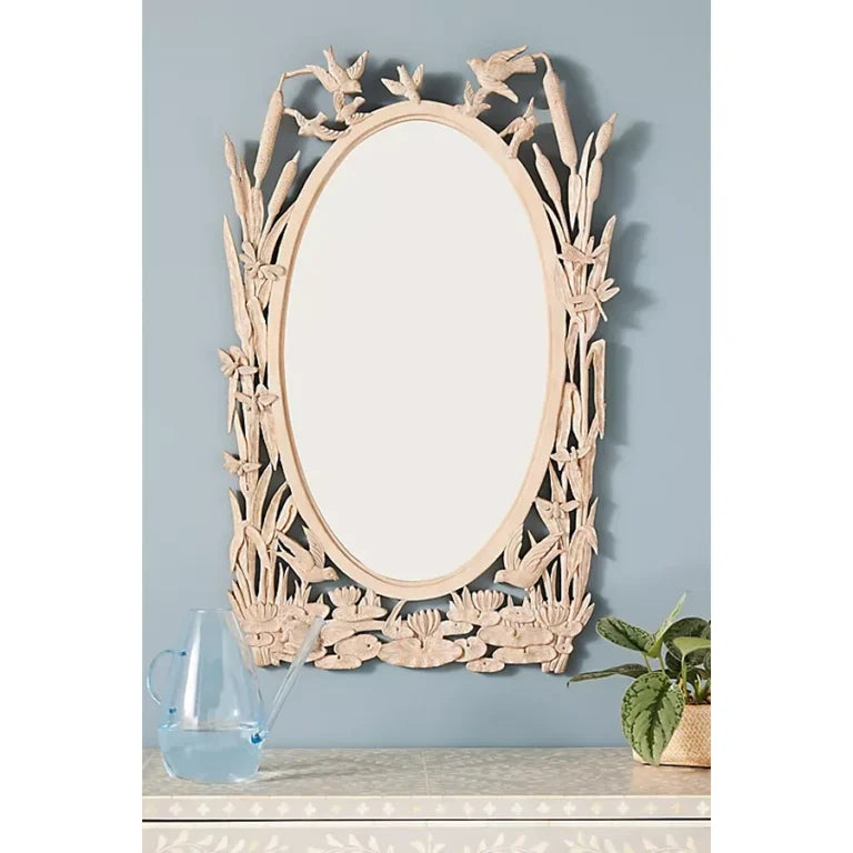 Nature inspired hand carved mirror