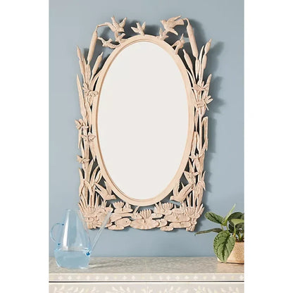 Nature inspired hand carved mirror