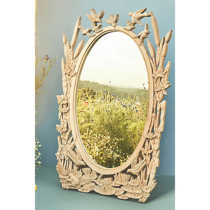 Nature inspired hand carved mirror