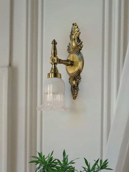 Classic Aluminium Torch Wall Sconce: Antique Brass Finish, Half-White Borosilicate Glass