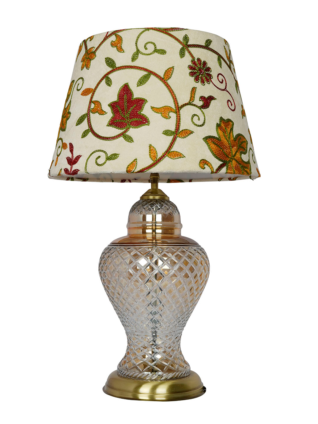 Luxury Golden Luster Glass Urn Table Lamp with Intricate Kashida Shade