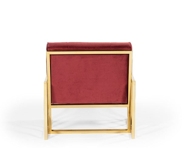 Elegant Gold Finish Luxe Velvet Lounge Chair with Tufted Cushions