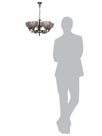 Traditional Ornate Aluminium 5-Light Chandelier with Golden Textured Glass Shades