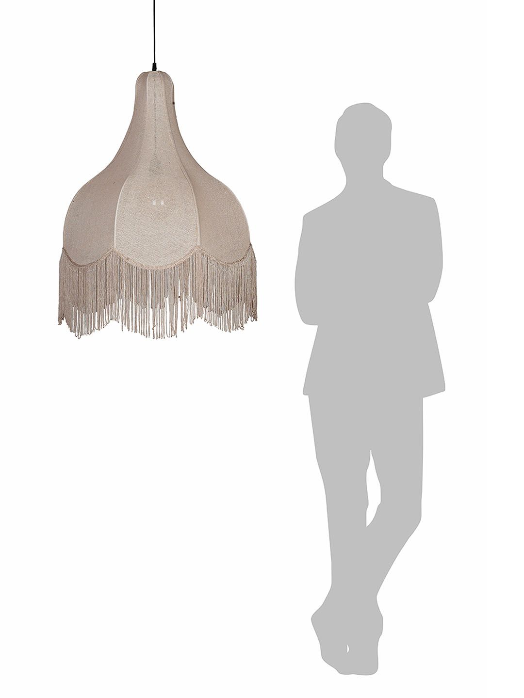 Bohemian Chic Large Beige Bell Scalloped Fabric Pendant Light with Tassels