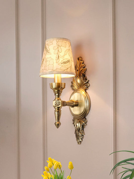 Royal Antique Brass Aluminium Wall Sconce with Embroidered Fabric Shade