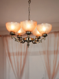 Traditional Ornate Aluminium 5-Light Chandelier with Golden Textured Glass Shades