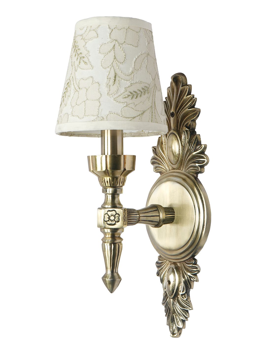 Royal Antique Brass Aluminium Wall Sconce with Embroidered Fabric Shade