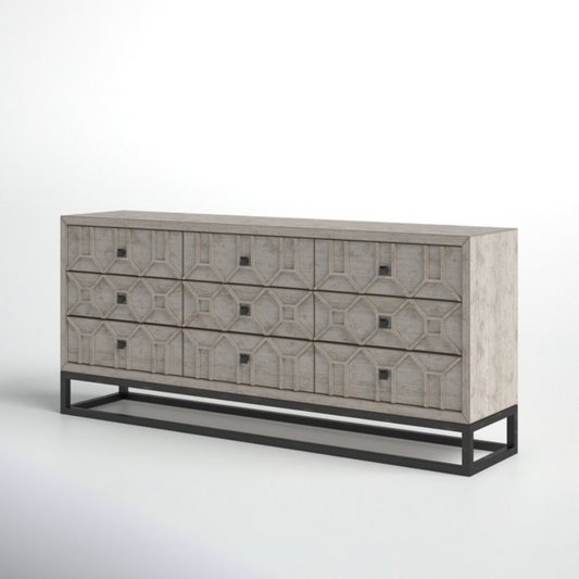 Elegant Smoke Grey Mango Wood Chest Drawer Sideboard