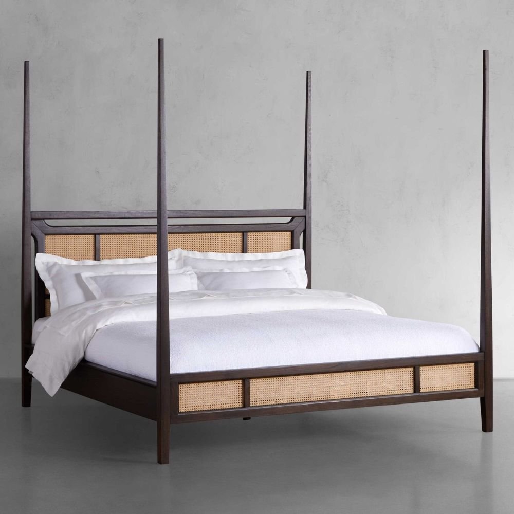 Premium Brock Cane Poster Bed with Walnut Finish