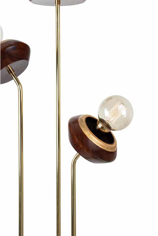 Elegant Trayah Gold Leaf Brass Floor Lamp with Rosewood