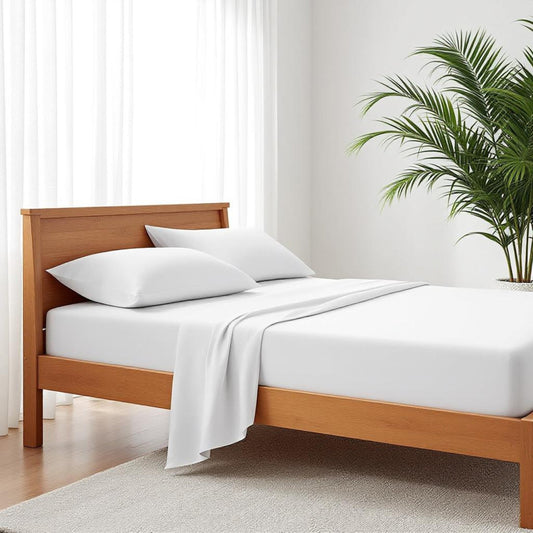 600TC Luxury White Cotton Fitted Sheet Set with Pillowcase
