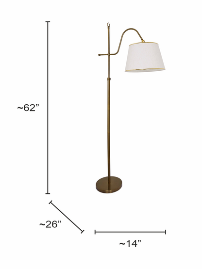 Adjustable European Gold Steel Floor Lamp with White Fabric Shade for Study