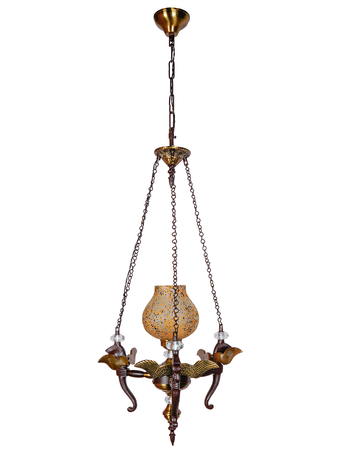 Elegant Vintage Pegasus Horse Head Pendant Chandelier with Yellow Speckled Glass