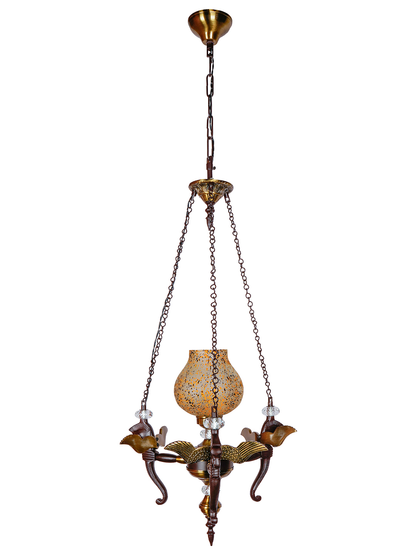 Elegant Vintage Pegasus Horse Head Pendant Chandelier with Yellow Speckled Glass