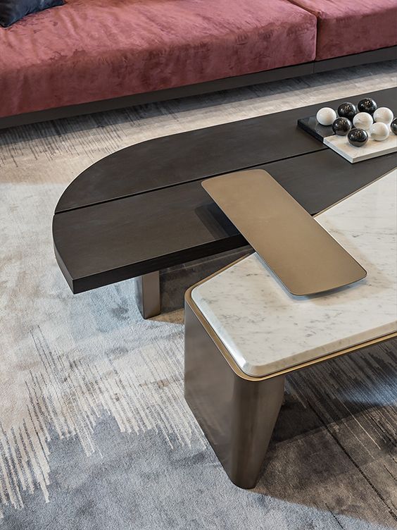 Luxurious Set of 4 Modern Coffee Tables: Wood, Marble, Steel, Glass Tops