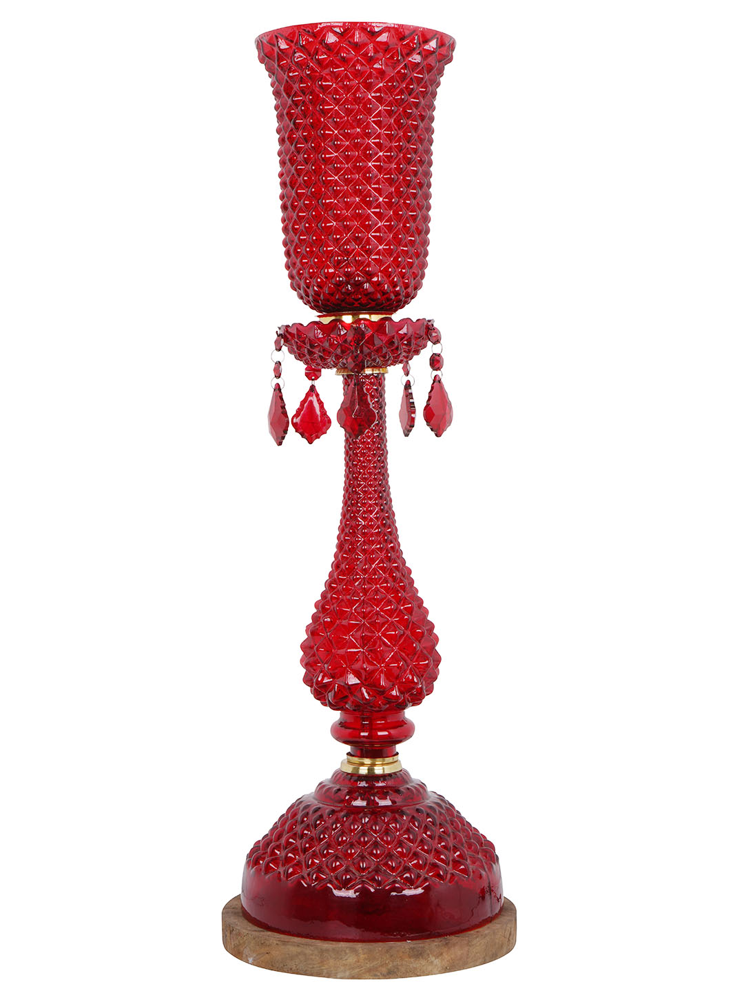 Elegant Traditional Red Textured Glass Brass Table Lamp, Single-Light, 68cm Tall