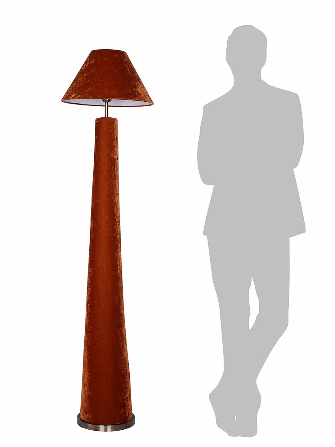 Modern Orange Velvet Conical Floor Lamp with Tapered Shade for Living Room