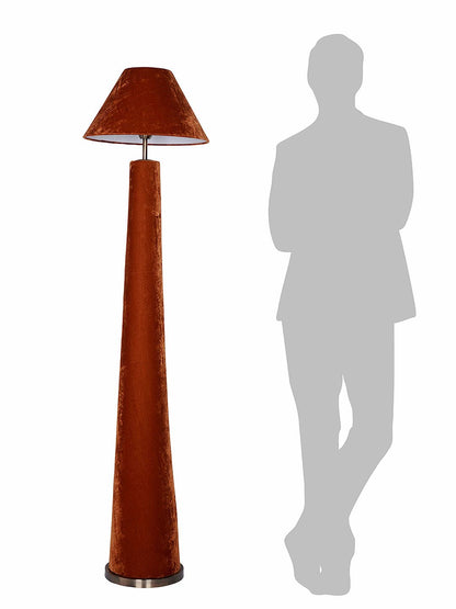 Modern Orange Velvet Conical Floor Lamp with Tapered Shade for Living Room