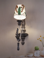 Parisian Distressed Grey Single Light Wooden Wall Sconce with Dainty Embroidered Shades