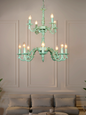 Distressed Sea Green 12-Light Two-Tier Aluminum Chandelier French Elegant