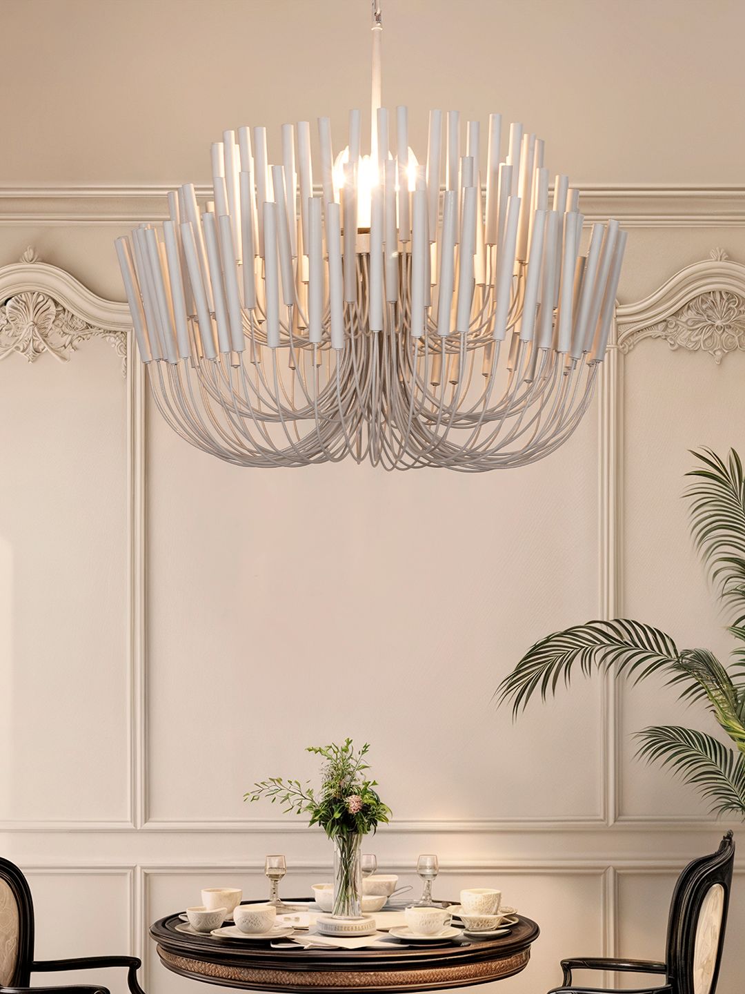 Chic Off-White Modern Chandelier: Sculptural Candle Sticks for Elegant Homes