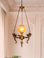 Elegant Vintage Pegasus Horse Head Pendant Chandelier with Yellow Speckled Glass