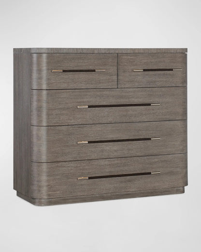 Luxe Modern Oak Veneer Bachelor Chest - 5 Self-Closing Felt & Cedar Drawers