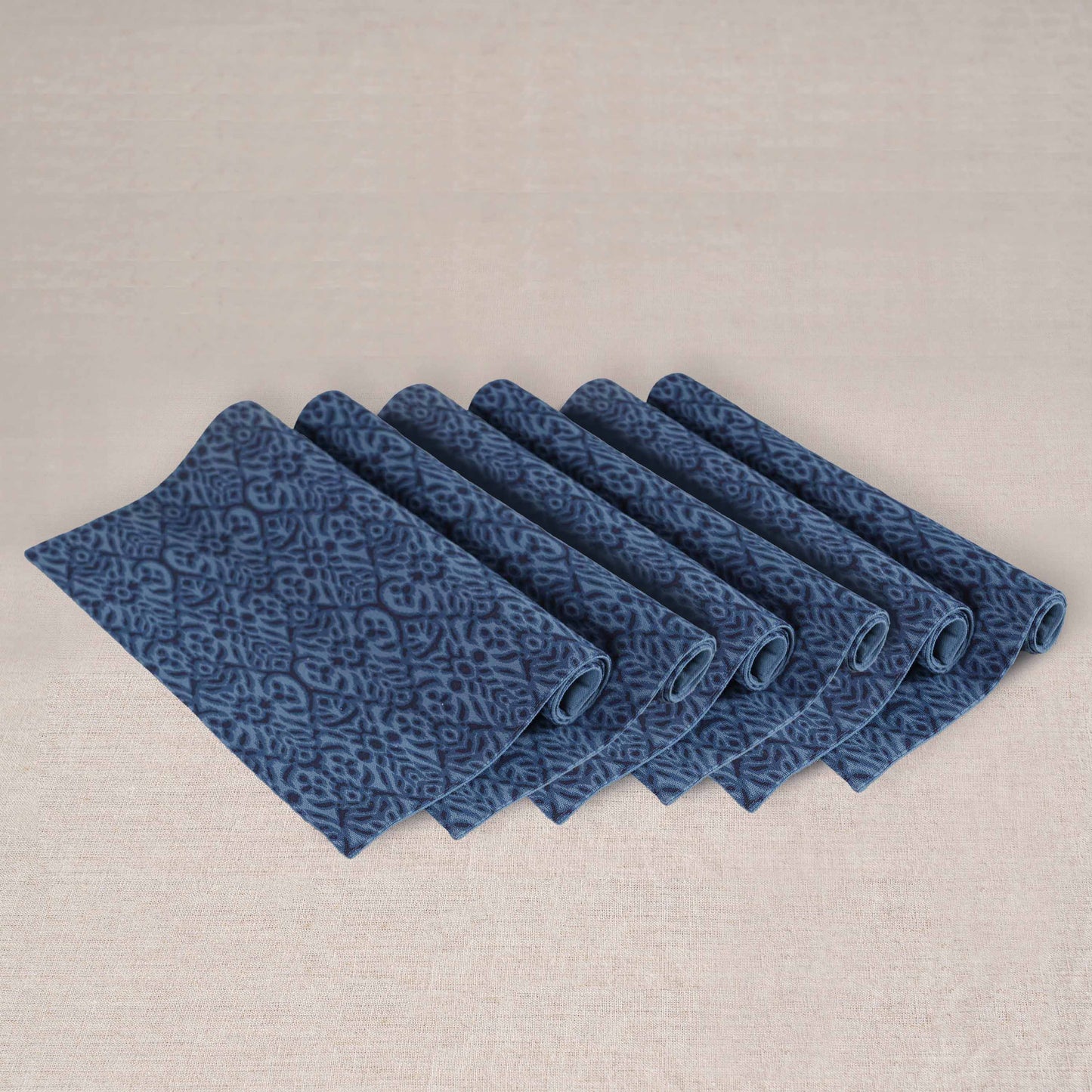 Ikat Indigo Blue Cotton Duck Reversible Placemats Set – 13x19 inches
