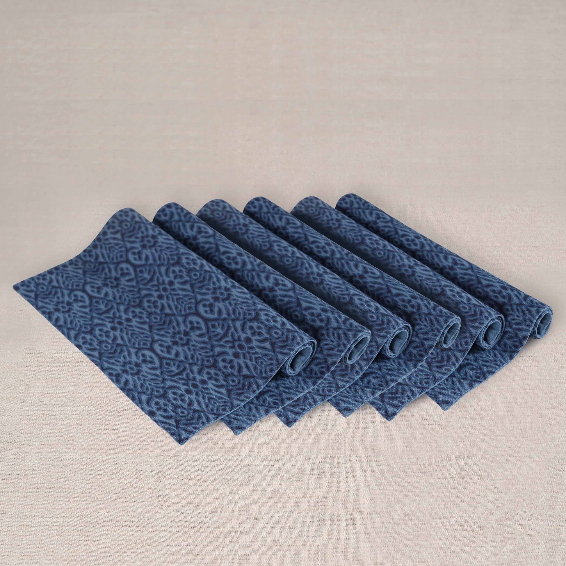 Ikat Indigo Blue Cotton Duck Reversible Placemats Set – 13x19 inches
