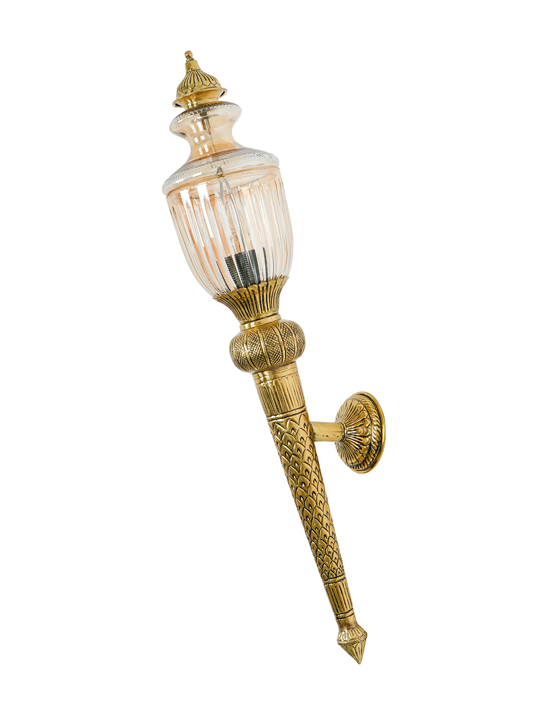 Classic Mashaal Antique Brass Wall Sconce with Cut Glass Trophy Top