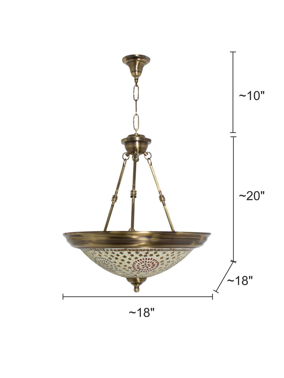 Brass Antique Glass 3-Light Hanging Light – 45.7 cm