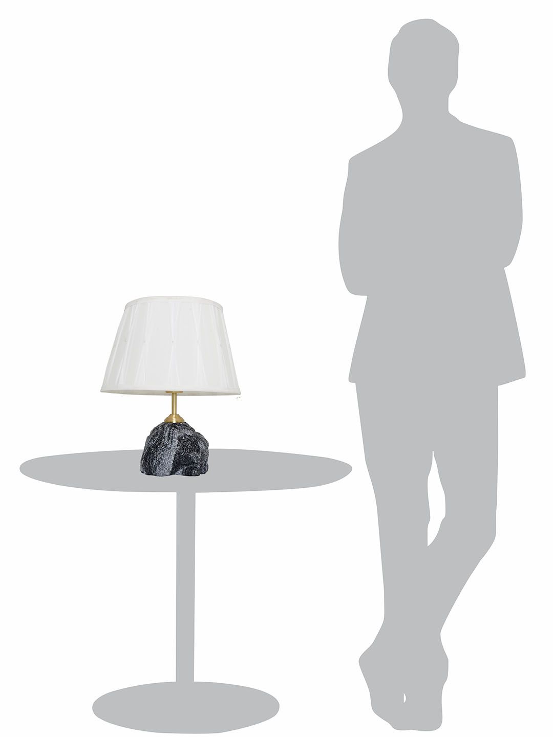 Elegant Raw Black Marble Table Lamp with Pleated Fabric Shade for Home