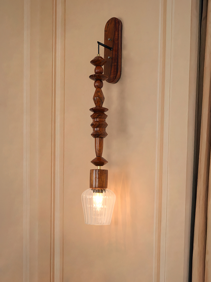 Artistic Long Geometric Wooden Bead Wall Lamp, Sheesham Wood Pendant Light