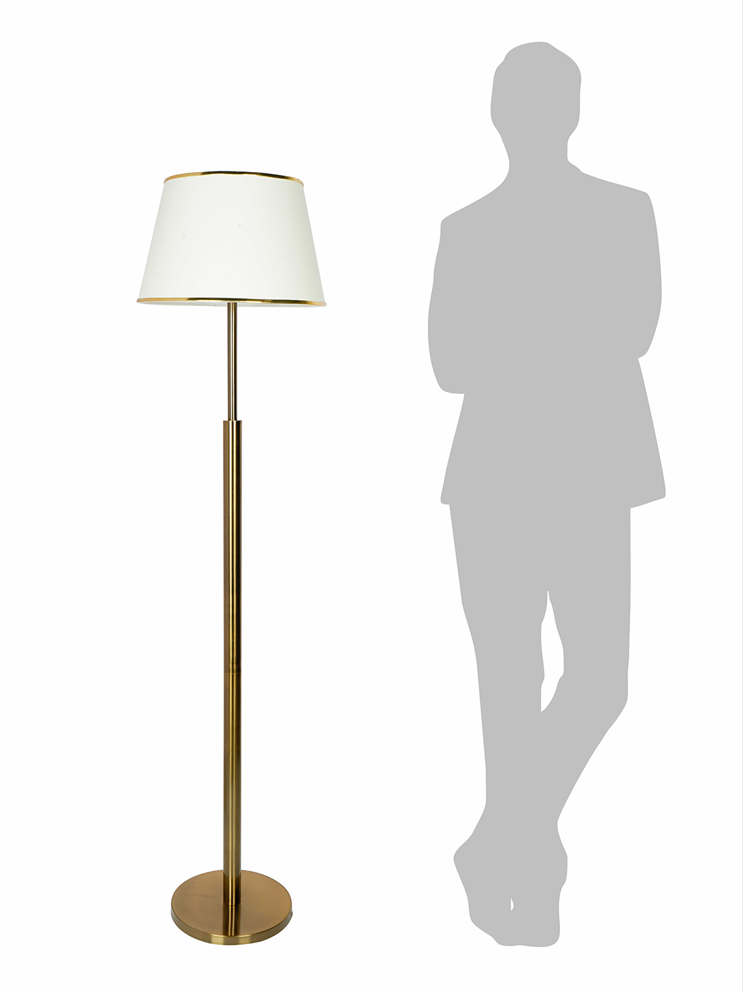 Elegant Antique Brass Double Pipe Floor Lamp with Cream Tapered Fabric Shade