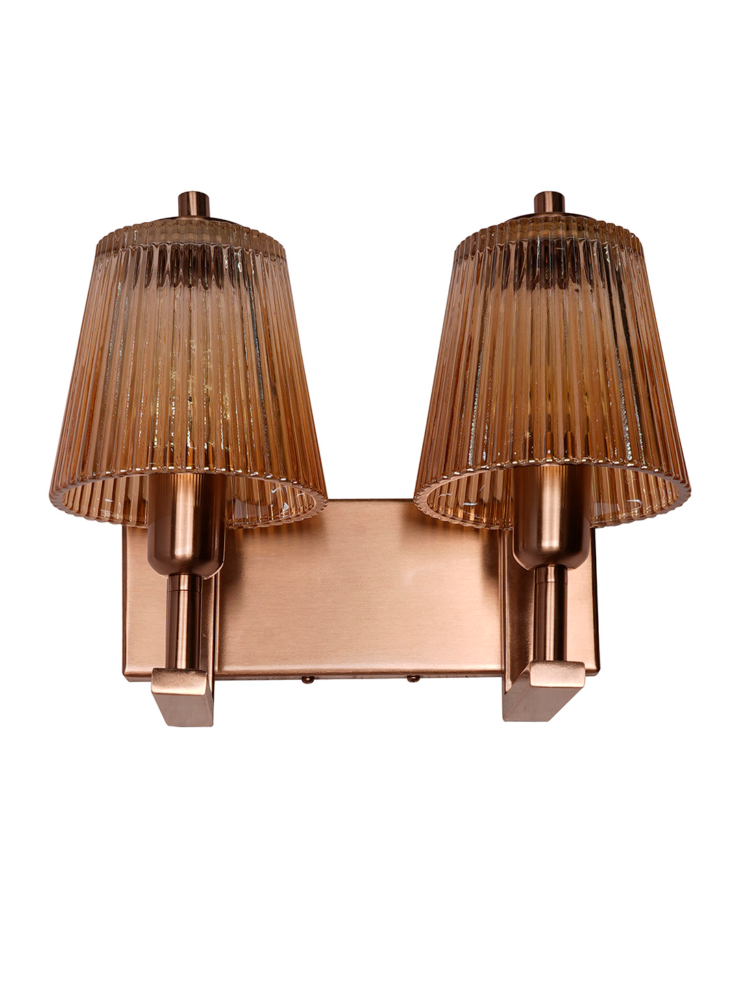 Elegant Modern Double Copper Ribbed Glass Wall Sconce for Stylish Home Lighting