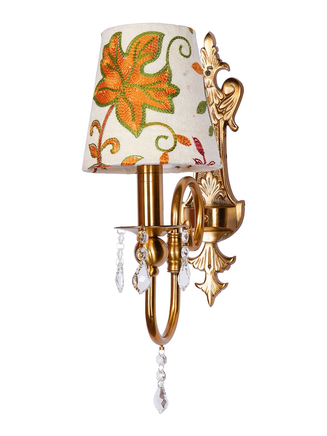 Luxurious Victoria Antique Brass Wall Sconce, Hand-Embroidered Kashida Velvet Shade