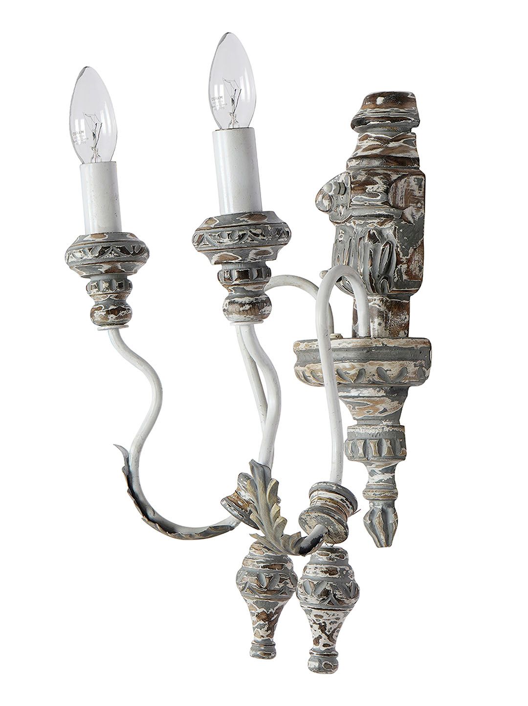 Rustic Distressed Grey Wood Candelabra Double Wall Sconce, French Italian Style Lighting