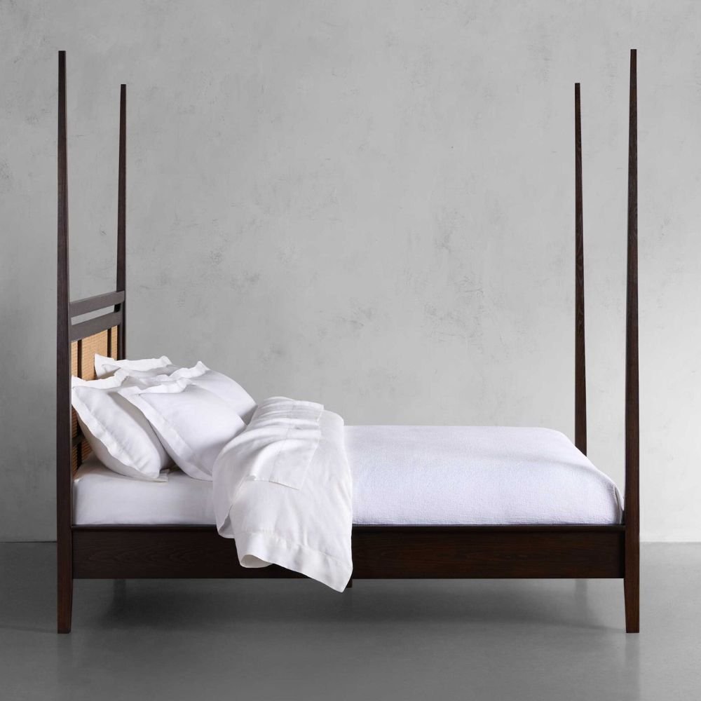 Premium Brock Cane Poster Bed with Walnut Finish