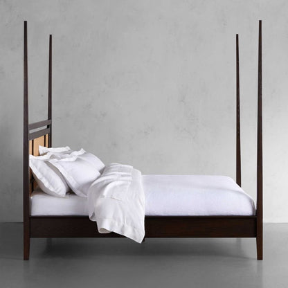 Premium Brock Cane Poster Bed with Walnut Finish