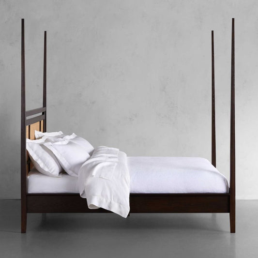 Premium Brock Cane Poster Bed with Walnut Finish