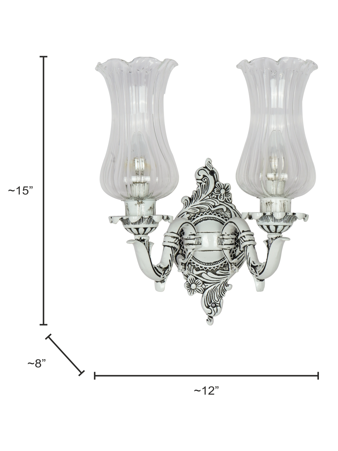 Elegant Traditional Swan Double Wall Lamp, Antique White Cast Aluminium, Fluted Glass