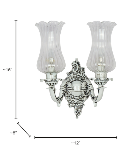 Elegant Traditional Swan Double Wall Lamp, Antique White Cast Aluminium, Fluted Glass
