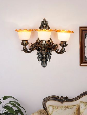 Grand Brass Antique 21-Light Chandelier, Crystal & Lace Shades, Mid-Century European Style