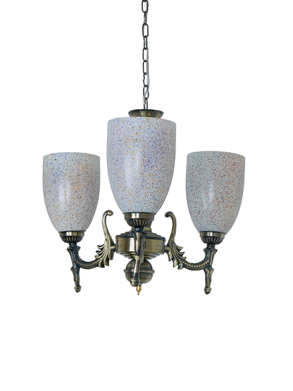 Elegant Antique Brass Steel 3-Light Mini Chandelier with Vibrant Bell Glass Shades