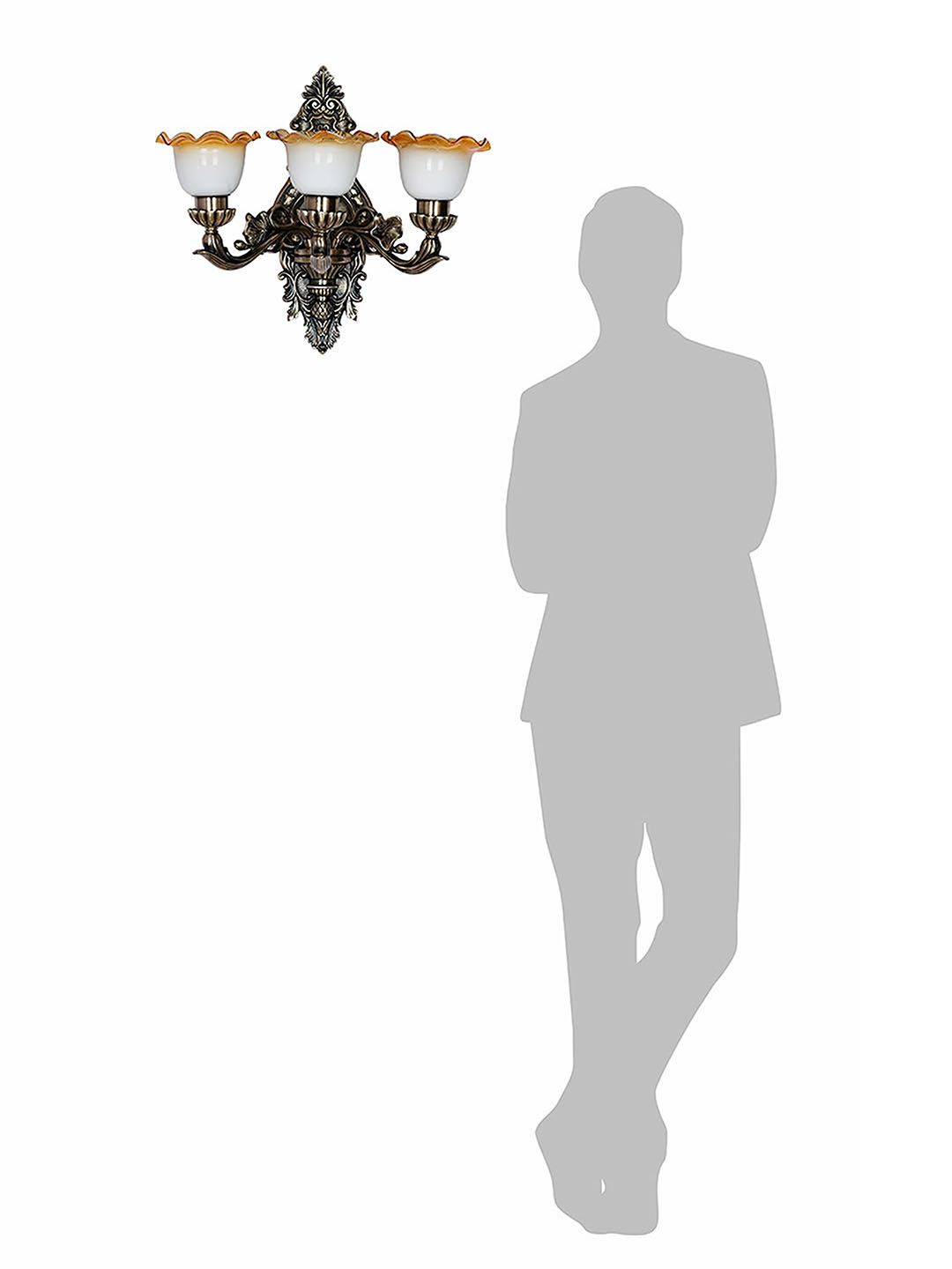 Opulent Antique 3-Light Wall Sconce: Milky White Amber Frilled Glass Shades